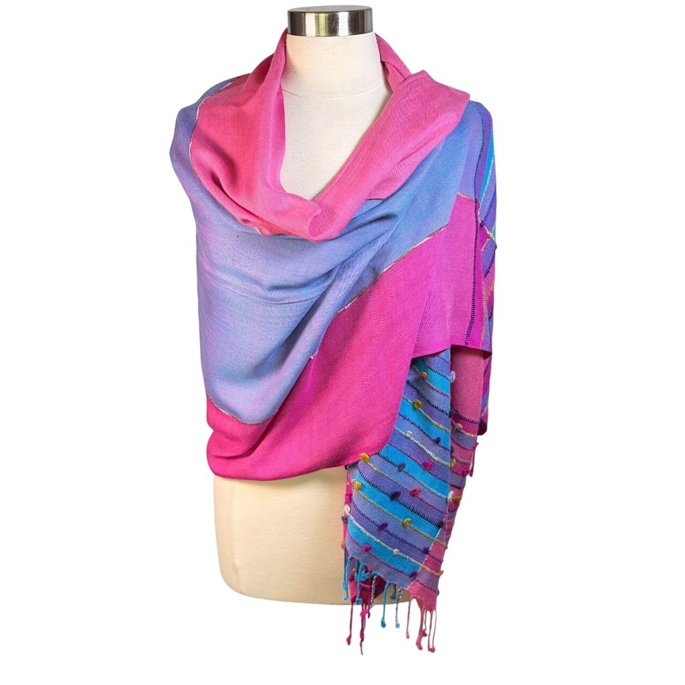 NWOT NO LABEL Bright Pink‎ & Blue Bohemian Scarf/Shawl/Wrap